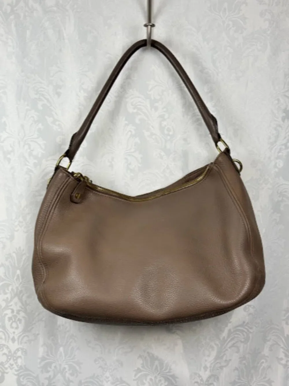 J. Crew Taupe Leather Slouchy Hobo Purse - Gold tone Hardware